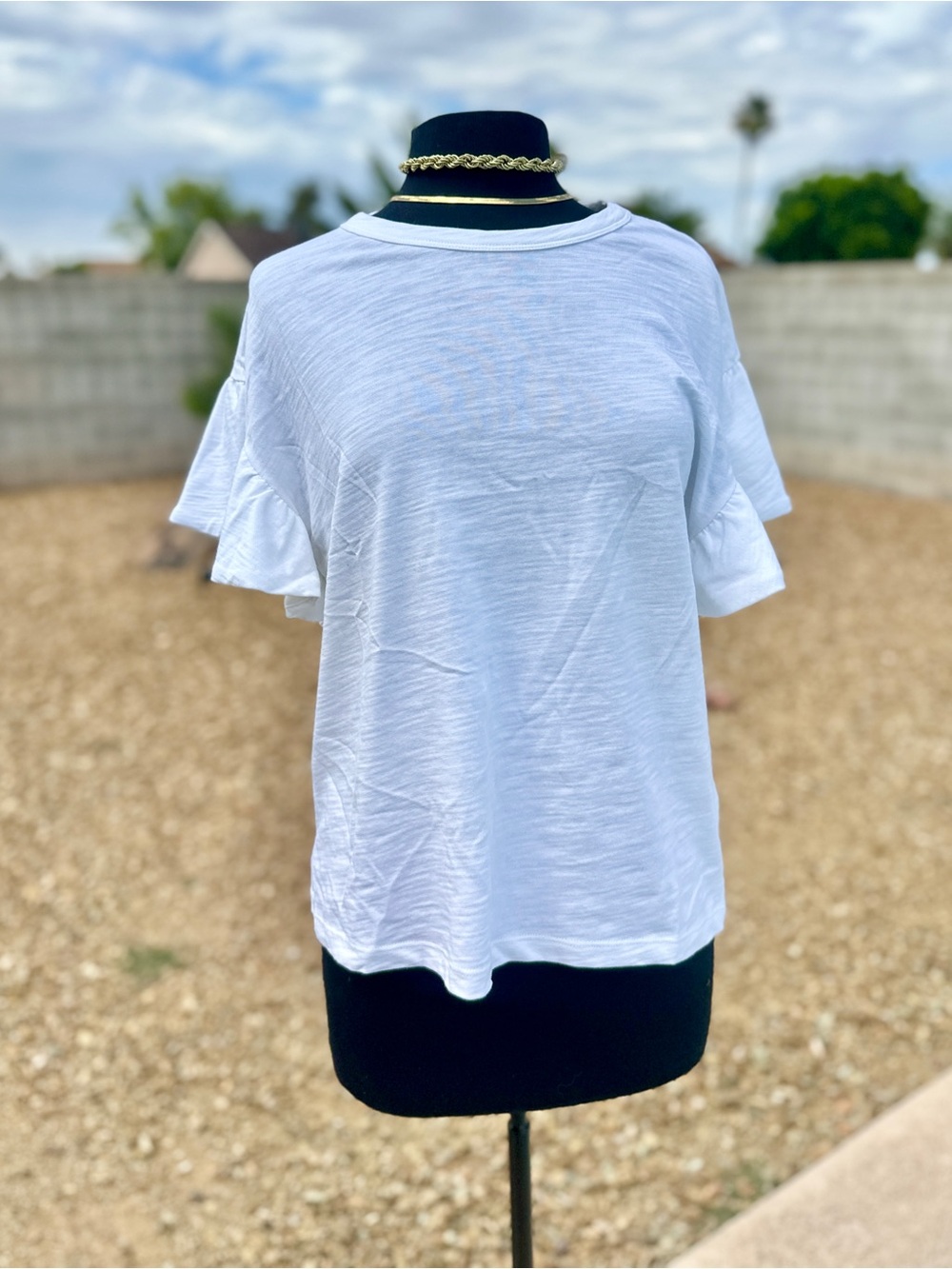NATION LTD White Ruffle Sleeve Cotton Tee XL